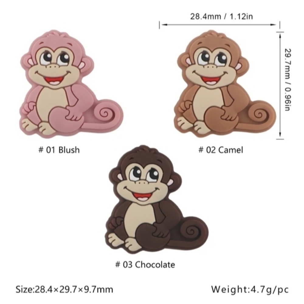 Monkey Silicone Focal Beads |  Animal Focal Bead | Set Of 3